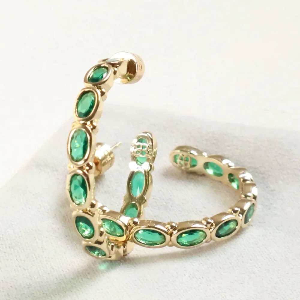 Alicia Bonnie Gold Radiant Green Crystal Abbie Hoop Earrings NEW